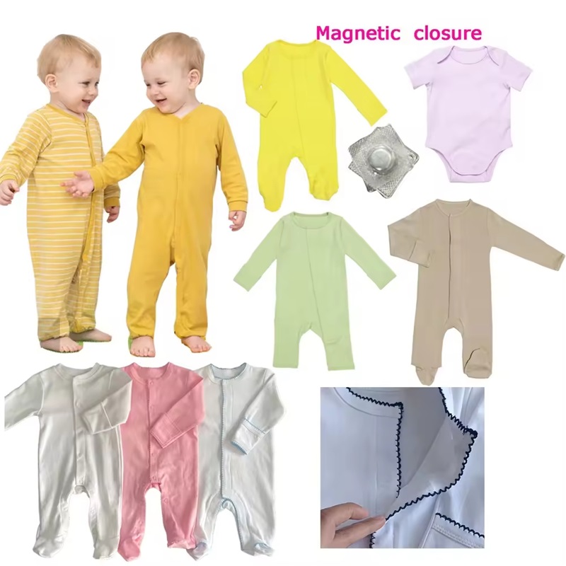 Kohandatud 100% puuvillane beebi magnetiline Snap Onesie